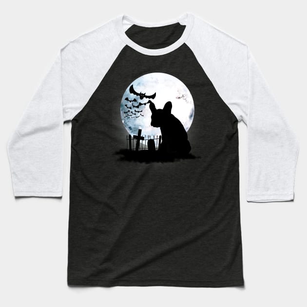 French bulldog frenchie and bats with full moon Baseball T-Shirt by Collagedream